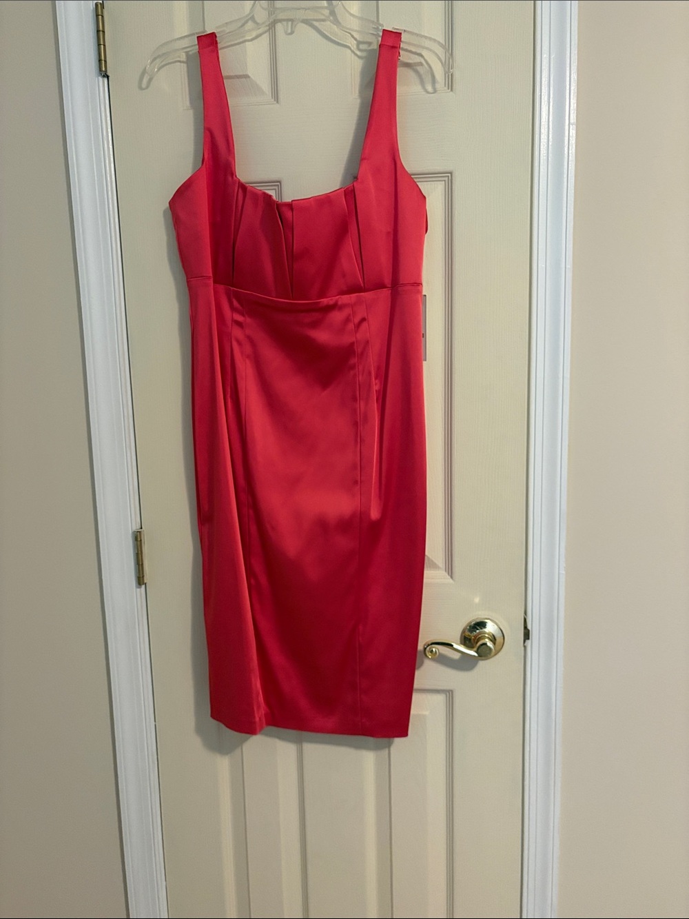 Women's Pink Satin Square-Neck Dress